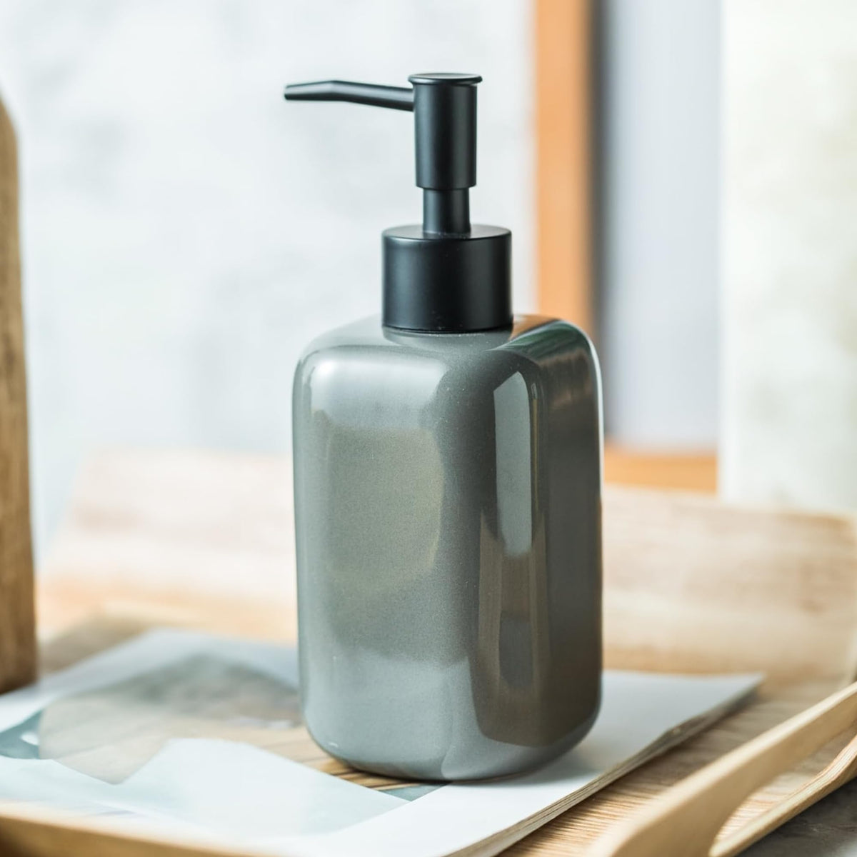 The Better Home 300ML Grey Ceramic Soap Dispenser for Bathroom | Bathroom Accessories | Liquid Soap Dispenser for Kitchen | Handwash Dispenser | Handwash Bottle | Hand Wash Dispensers Pump