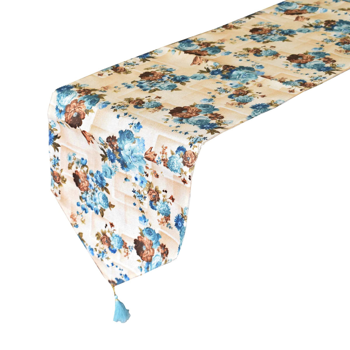 Kuber Industries Flower Design Cotton Table Runner for Family Dinners or Gatherings, Indoor or Outdoor Parties & Everyday Use, 16"x68"inch (Blue)