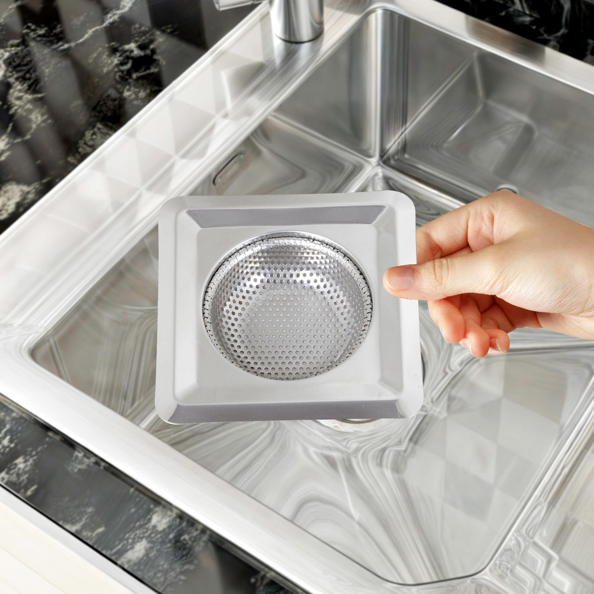 Kuber Industries Sink Strainer | Kitchen Sink Strainer | Sink Drain Strainer | Drain Catcher for Bathroom | Mesh Drain Deep Filter for Kitchen | Sink Square Moti Jali | 115 mm | Silver