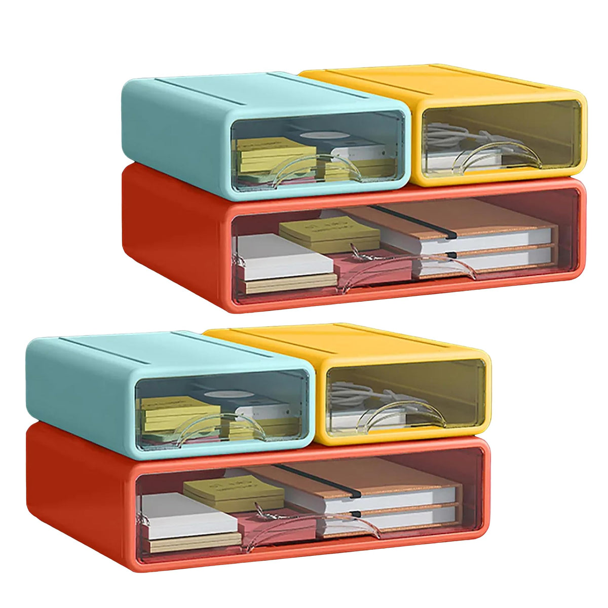Kuber Industries (Set of 6) Stackable Stationary Organizers Drawer with Translucent for Home, Office & Makeup Suppliance | Desktop Storage Box Table Organiser, JSNH715L | Wine, Yellow & Blue