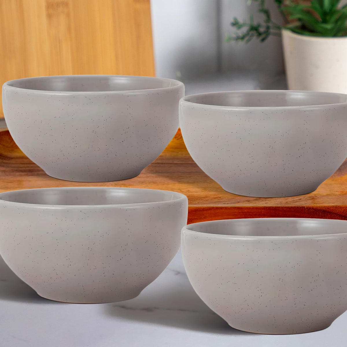 Anko 5.5" Glazed Stoneware Bowls - Set of 4 | Premium Crockery for Dining Table Ideal for Serving Soup, Salad, Dessert | Designer Bowls for Home, Kitchen, Restaurant | Speckled White