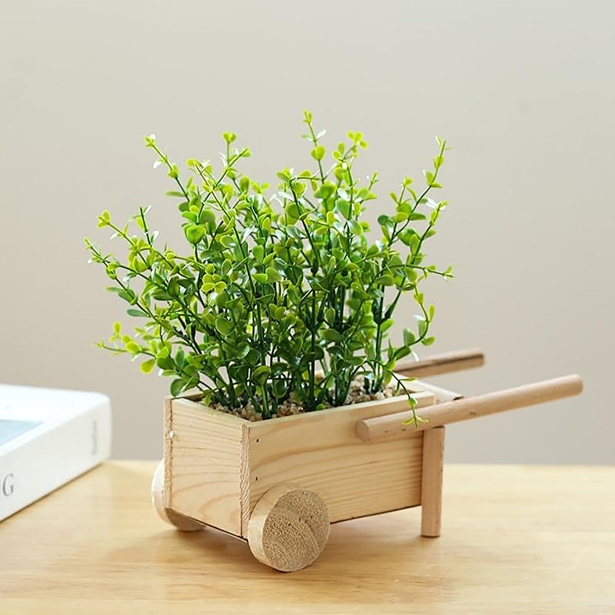 UMAI Artificial Plants 23cm Height in Wooden Pot | Plastic Plants for Home Decor Office Desk Bedroom Balcony Living Room Table Top Shelves | Natural Look Decoration