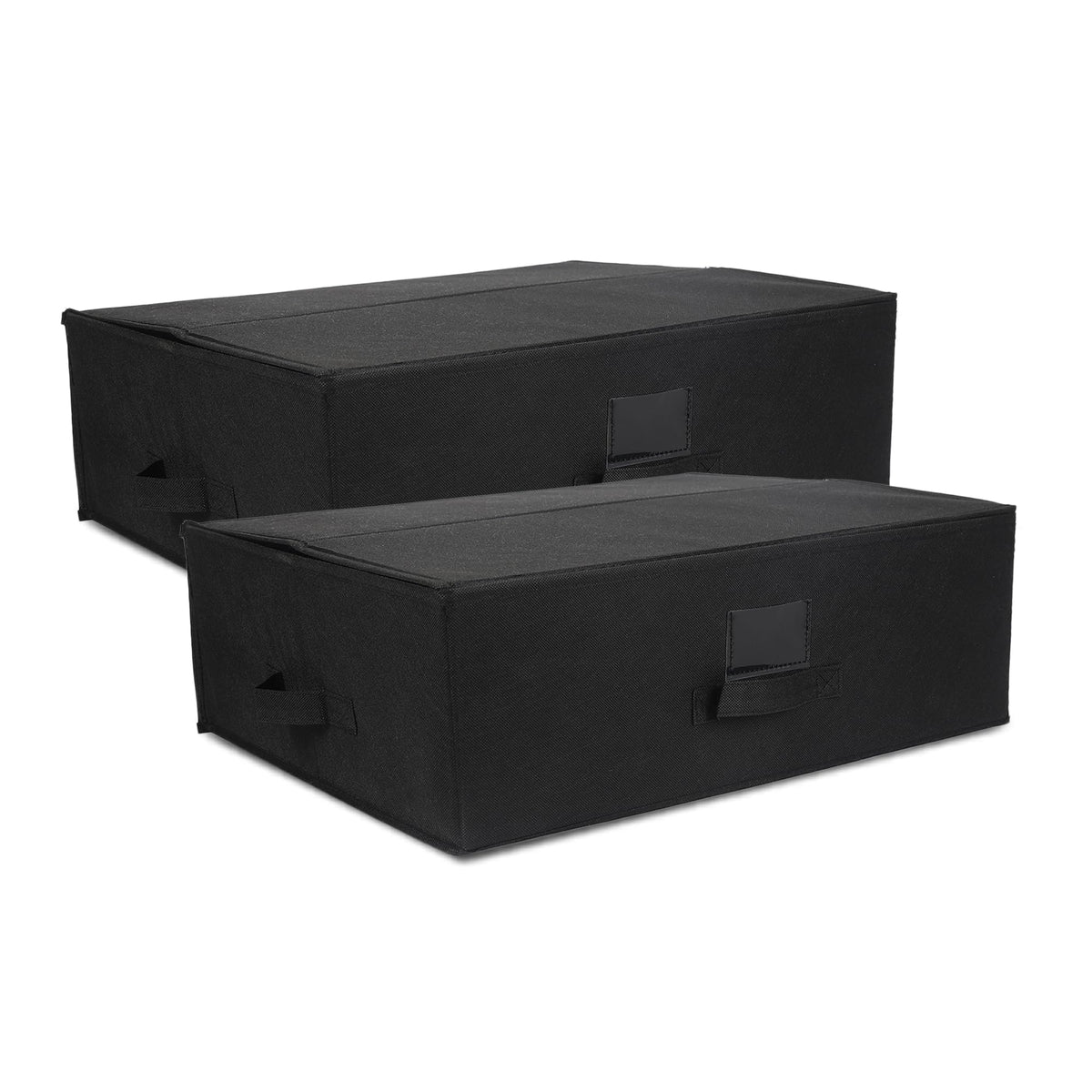 Anko Premium Foldable Storage Box for Sarees, Shirts | Set of 2 | Sturdy, Durable Fabric with Handles | Wide Collapsible Organizer for Home, Office, Bedroom | Black | 21x17x7 inches