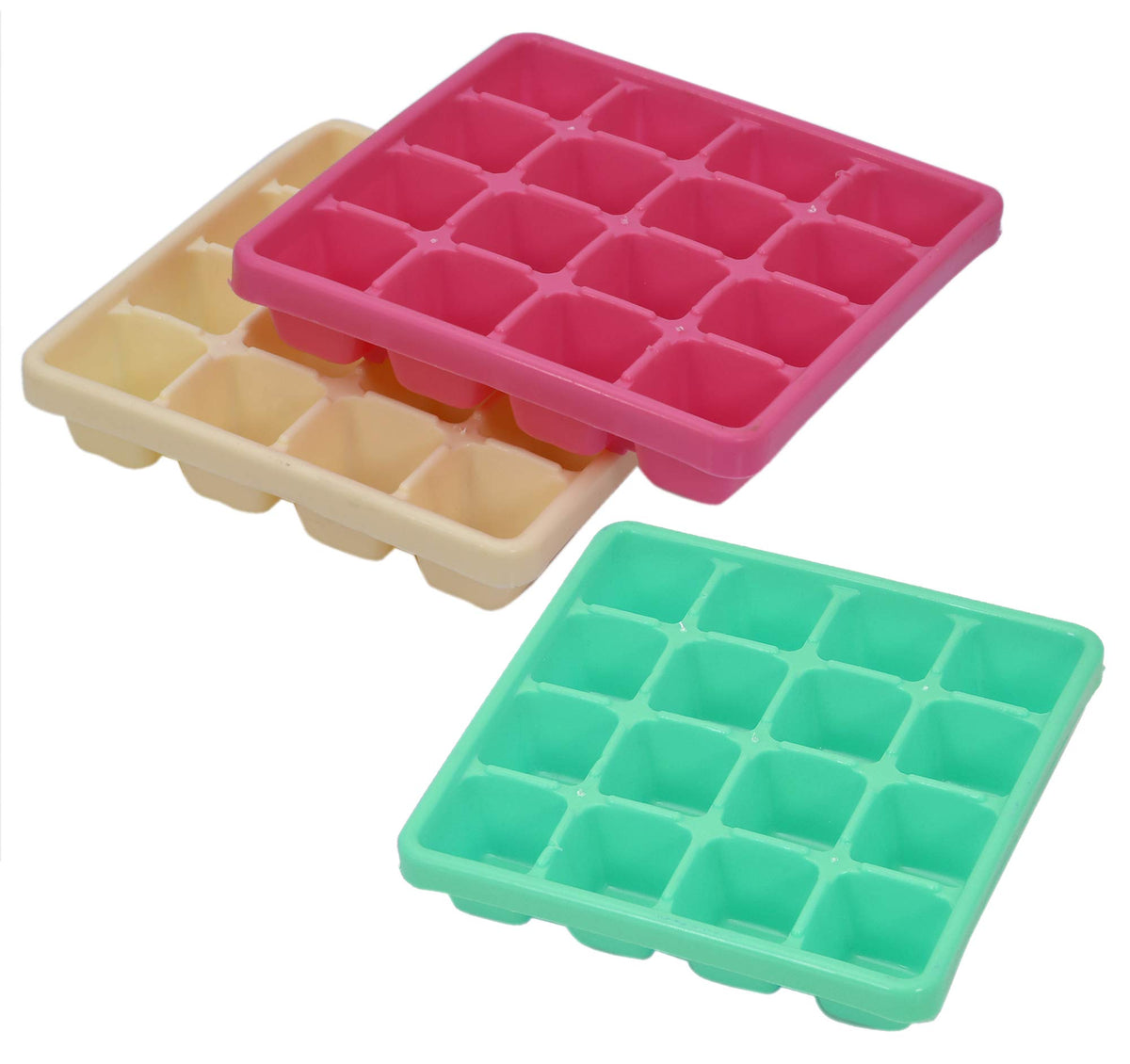 Kuber Industries Square Small Size 16 Cubes Plastic Unbreakable Virgin Plastic Ice Cube Tray (Set of 3,Multi)-KUDMART3201