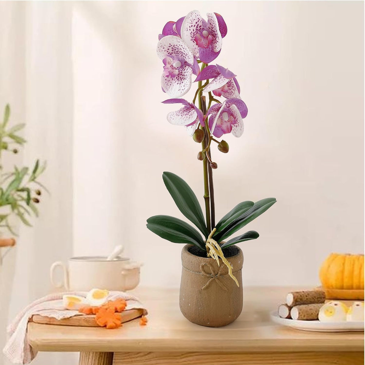 Ekhasa Orchid Flower Vase Pot with Artificial Flowers for Home Decoration | Guldasta Flower Pots with Artificial Show Flower for Living Room, Dining Table, Bedroom, Hall, Office & Home Decor