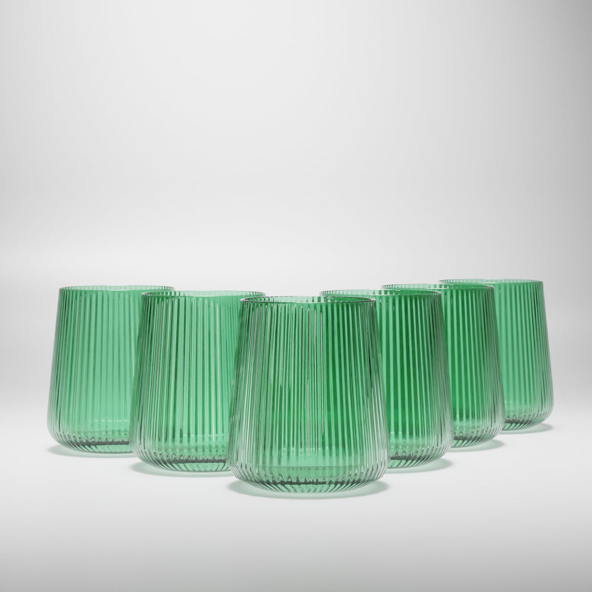 Anko Australia 450ml Ribbed Glasses Set of 6 | Water, Juice, Cocktails Glasses| Dishwasher Safe Whiskey Glass Set | Bar Accessories for Home | Suitable for All Occassions | Green