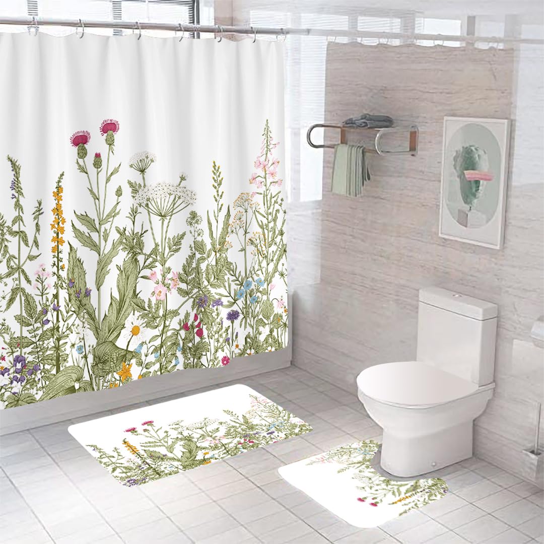UMAI Shower Curtain (180X180 cm) & Bathmat 3 Pcs Set|6ft|Creative Vibrant Coloured Polyster Curtain Sets with Non-Slip Bath mats for Bathroom|Easy-Slide Curtains|Quick Dry,Soft Mats