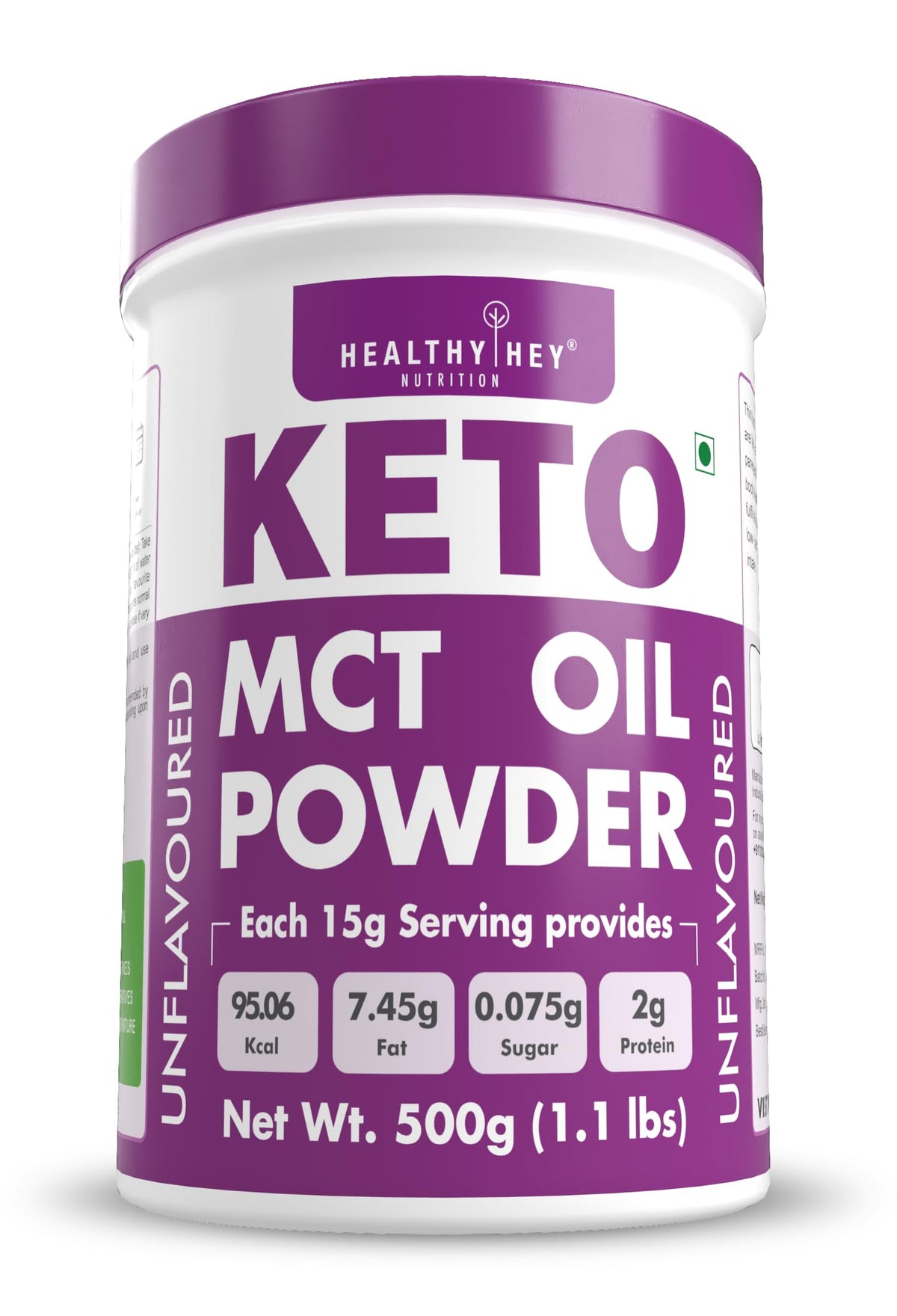 HealthyHey Nutrition Keto MCT Oil Powder, Coconut Medium Chain Triglycerides for Pure Clean Energy, Ketogenic Non-Dairy Coffee Creamer, Bulk Supplement, Helps Boost Ketones, Unflavored 500g