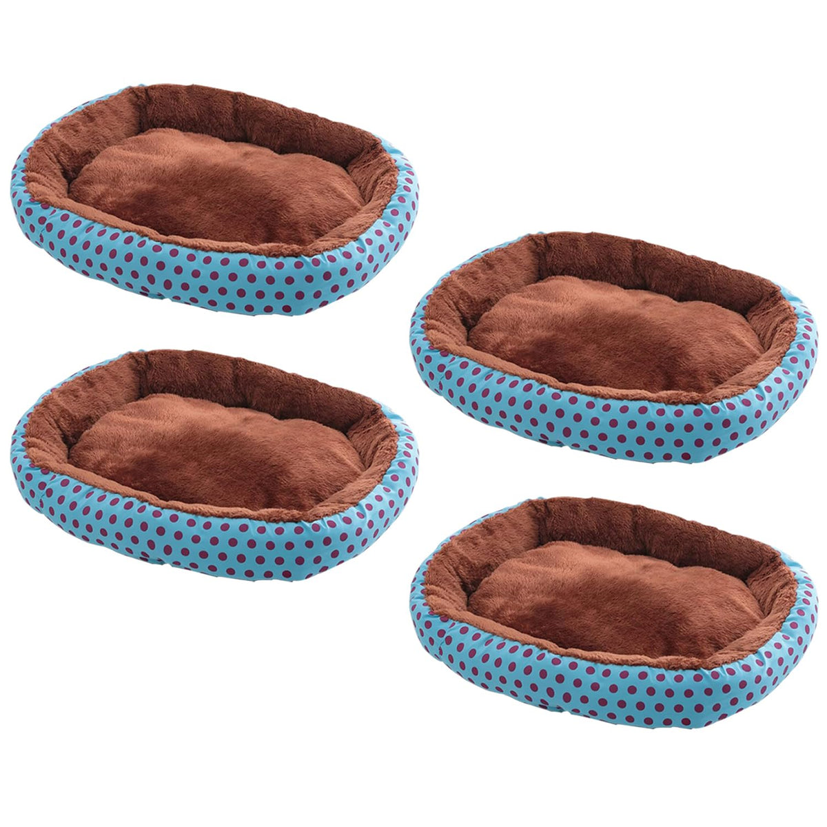Kuber Industries Dog & Cat Bed|Soft Plush Top Pet Bed|Oxford Cloth Polyester Filling|Medium Washable Dog Bed|Circular Cat Bed with Rise-Edge Pillow|QY039BC-L|Blue & Coffee(Pack of 4)