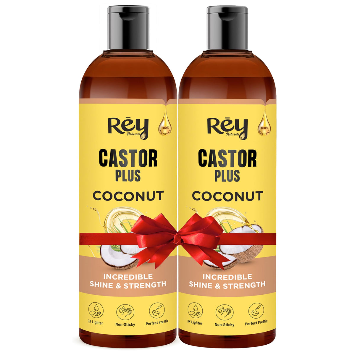 Rey Naturals Premixed cold-pressed Castor Plus Coconut Hair oil | Adds Incredible Shine And Strength To Hair | Moisturize Dry Hair, Scalp & Skin | Suitable for Men & Women - 200ml Each