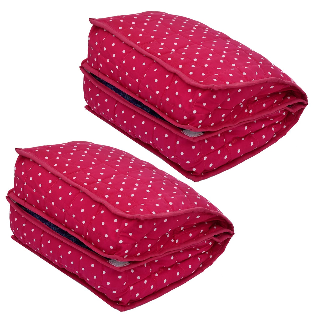 Kuber Industries Dot Printed Cotton Garments Storage Bag For Undergarments Lingerie Innerwear: Socks: Dipper With 2 Tranasparent Compartment- Pack of 2 (Pink) -45KM040