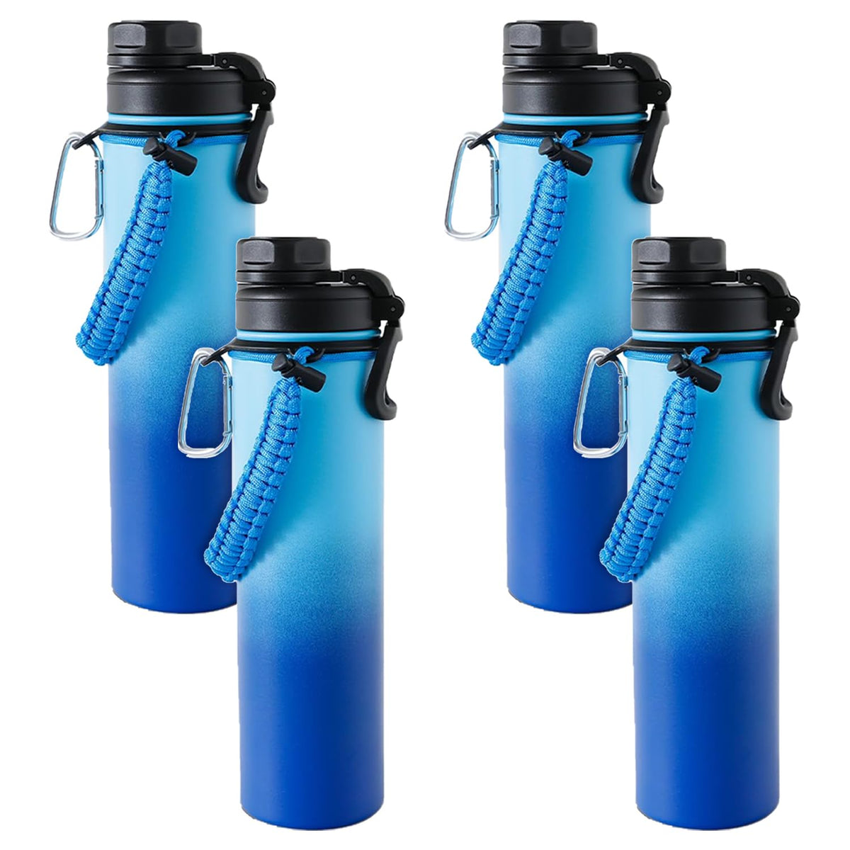 Kuber Industries Water Bottle | Steel Water Bottle for Daily Use | Vacuum Insulated Flask Water Bottle with Rope | Hot & Cold Water Bottle | 720 ML | LX-230604 | Pack of 4 | Aqua Blue