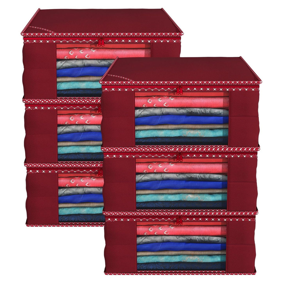 Kuber Industries Clothes Organizer For Wardrobe (Pack of 6) - Storage Organizer For Saree | Shirts | Salwaar Suit | Lehenga - Dress Organizer For Wardrobe - Saree Covers With Zip (Maroon)