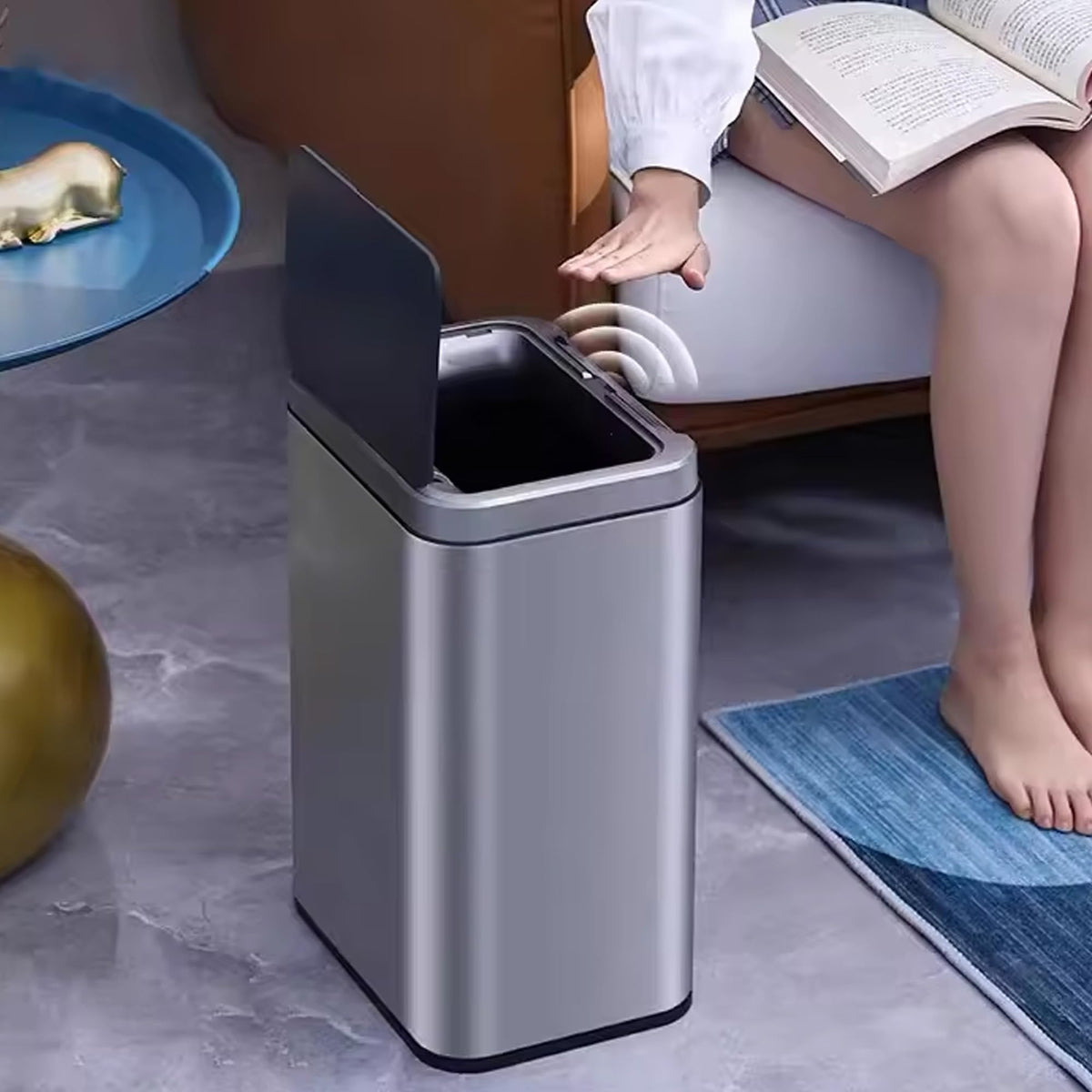 The Better Home 20L (42cm) Stainless Steel Automatic Dustbin With Lid | Dustbin For Kitchen | Dustbin For Bathroom | Waterproof & Digital Screen | Dustbin For Home & Office | Silver