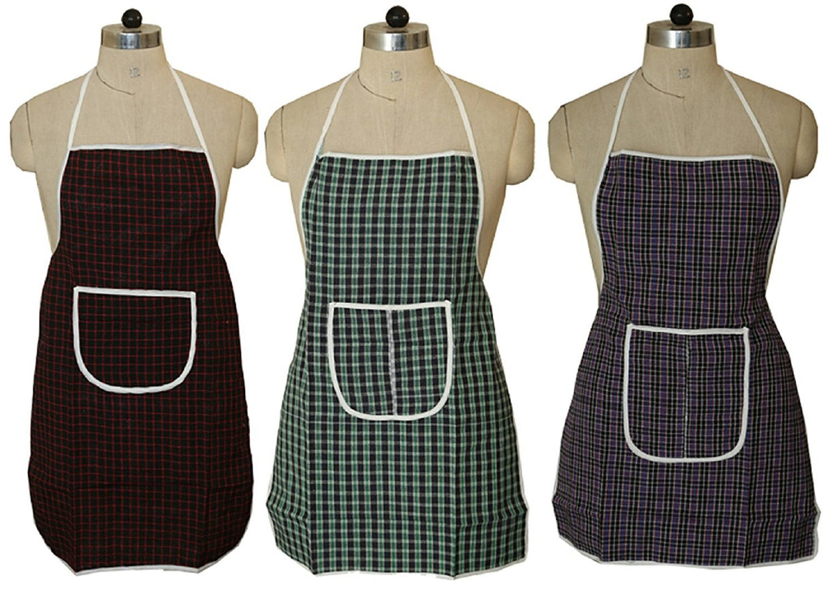 Kuber Industries Fabric 3 Piece Kitchen Apron with Front Pocket Set - Multicolour, Standard (APRONMULTI0014)