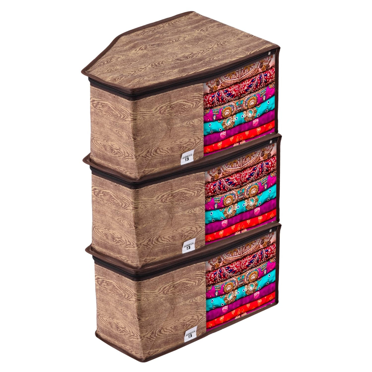 Kuber Industries Blouse Cover | Clothes Storage Bag | Zipper Wardrobe Organizers | Non-Woven Clothes Organiser | Plain Blouse Bag | Pack of 9 | Brown