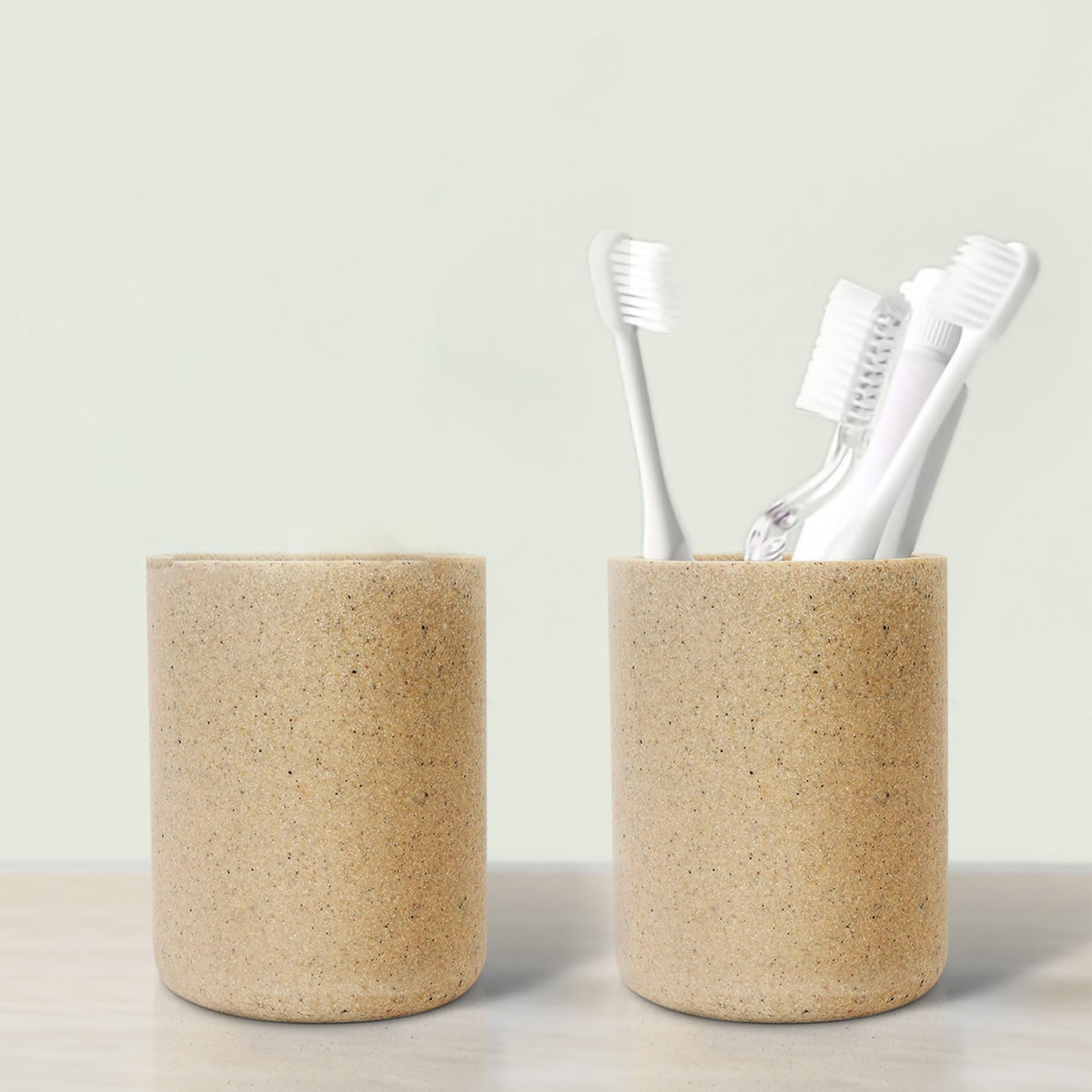 Anko Polyresin Toothbrush Holder for Bathroom Washroom - Pack of 2 | Bathroom Storage Organizer | Toothbrush Holder for Washroom | Washroom Organizer | Counter Top Toothbrush Holder, Beige