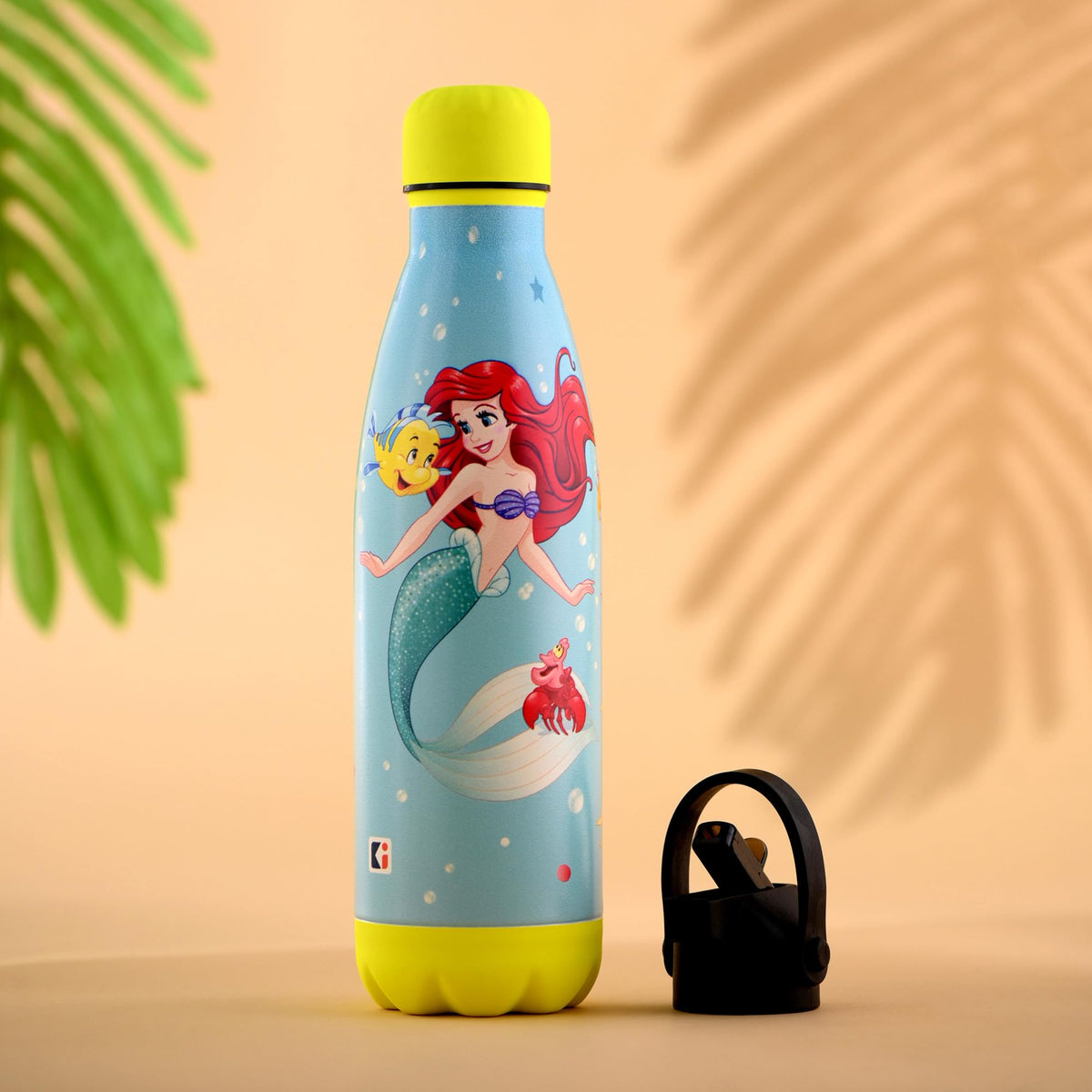 Kuber Industries 500 ml Water Bottle with 2 Lids | Disney Mermaid | Stainless Steel Bottle for Travel & Sports | BPA-Free Insulated Sipper Bottle for Adults & Kids with Straw | Sky Blue