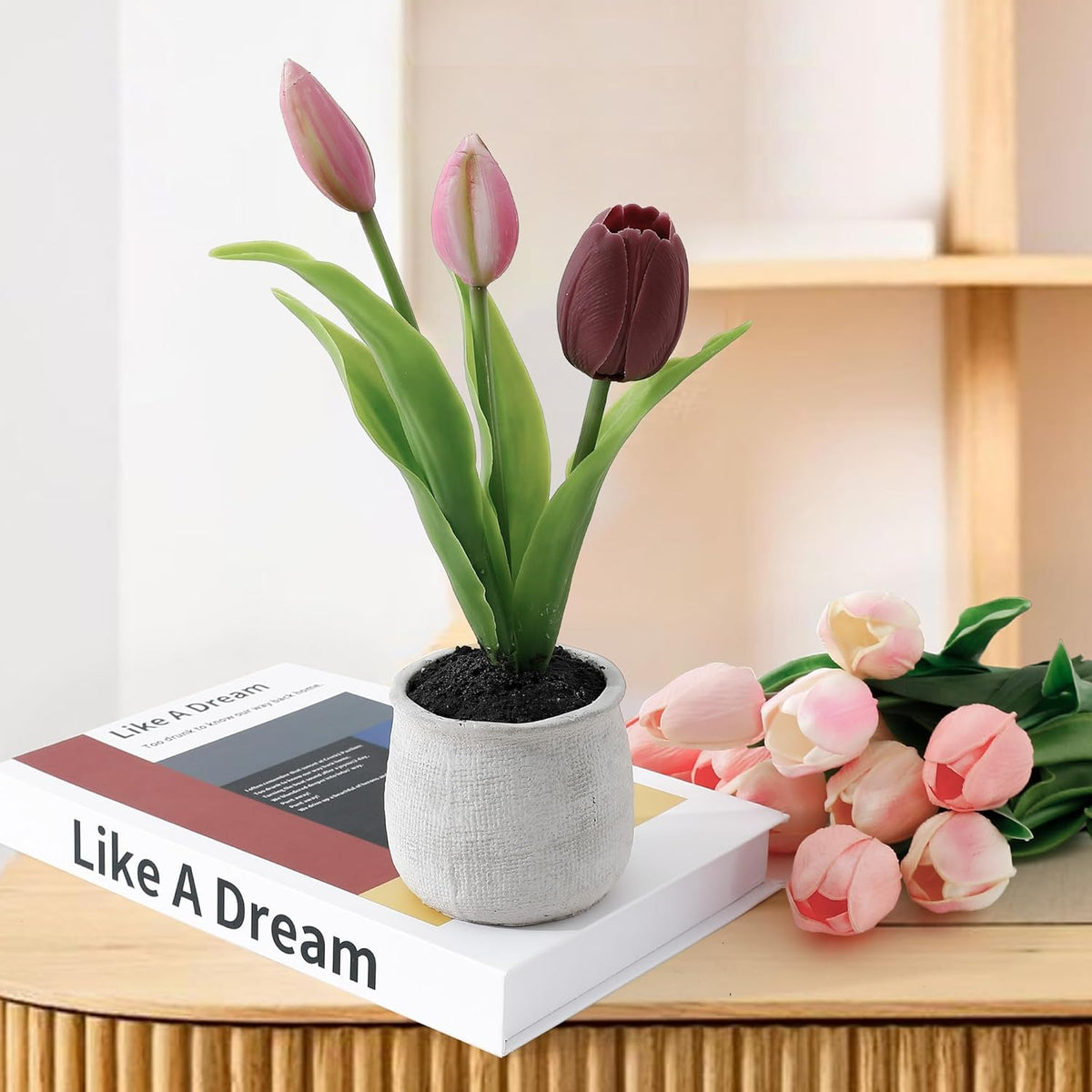 Ekhasa Realistic Tulip Flower Vase Pot with Artificial Flowers for Home Decoration | Guldasta Flower Pots with Artificial Show Flower for Living Room, Dining Table, Bedroom, Hall, Office & Home Decor