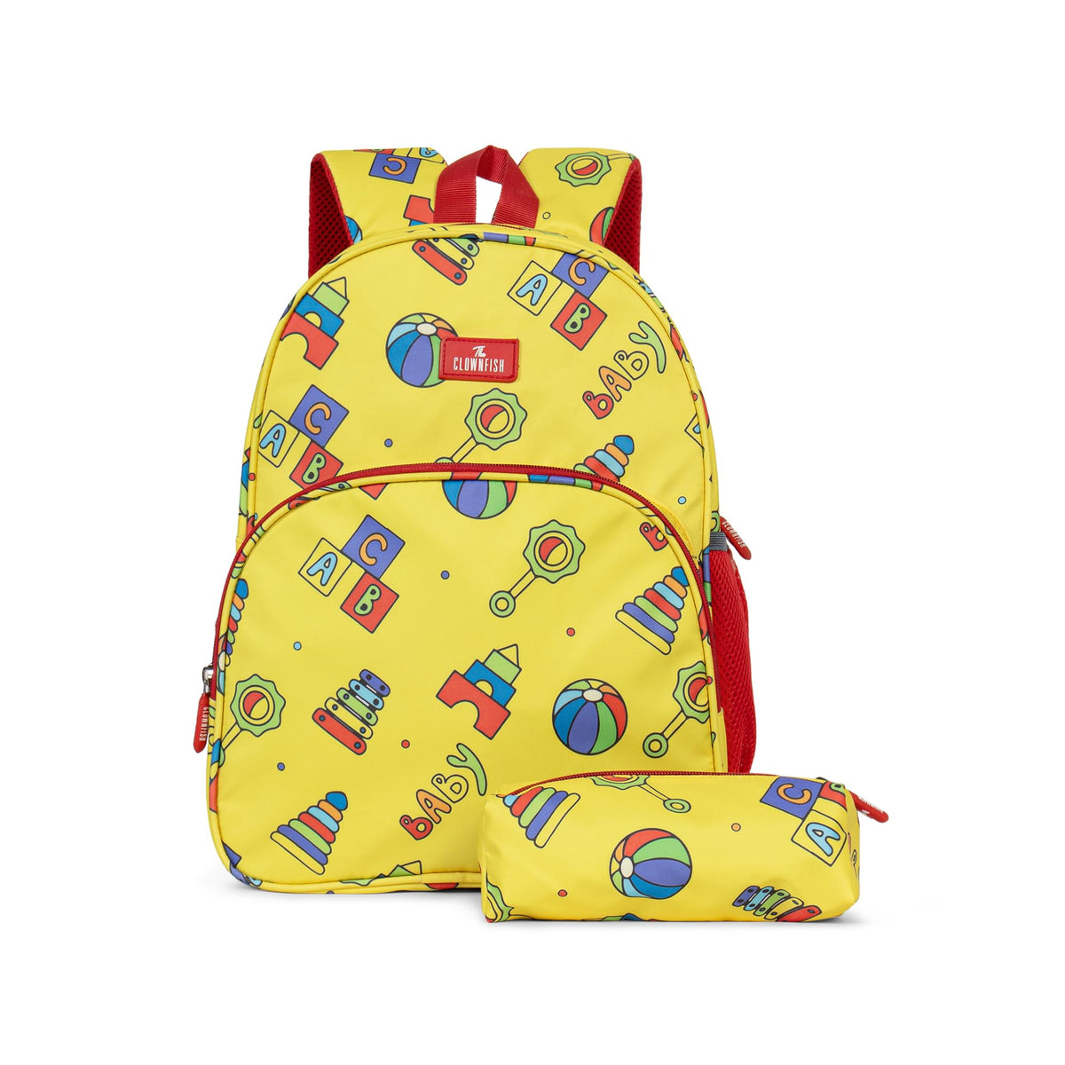 THE CLOWNFISH Cosmic Critters Series Printed Polyester 15 Litres Kids Backpack School Bag with Free Pencil Staionery Pouch Daypack Picnic Bag for Tiny Tots Of Age 5-7 Years (Yellow - Block)