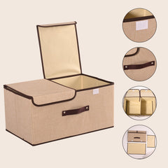 Kuber Industries Foldable Storage Box | Double Lid Storage Box with Handle | Stackable Storage Box For Clothes-Toys-Books | YJA008-BGE | Beige