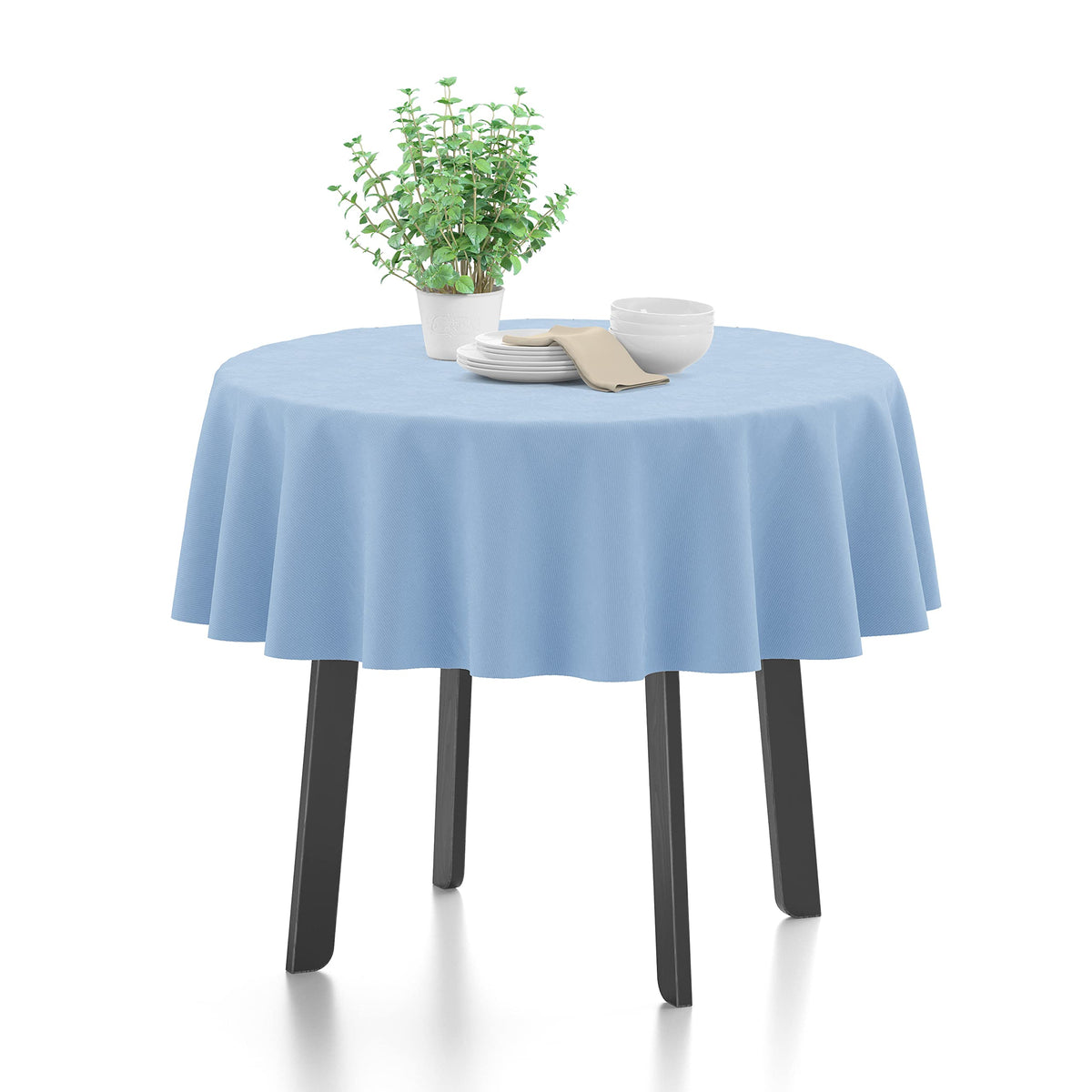 Encasa XO Silky Polyester Table Cloth Tablecloth Length 56" Round for 4 Seater Dining Table, Festivals, Indoor & Outdoor Parties and Everyday Use, Silk Polyester, Washable- Blue