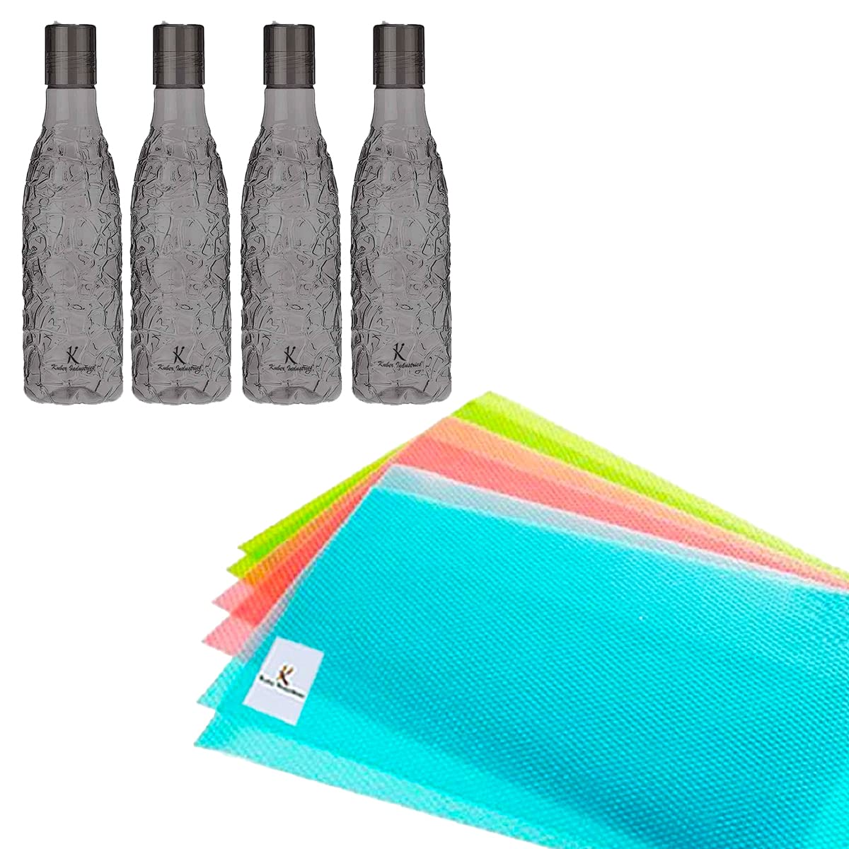 Kuber Industries Mat for Refrigerator + Plastic Water Bottle 1 Liter | Fridge Mat (Set of 6) | Water Bottle for Fridge (Set of 4)