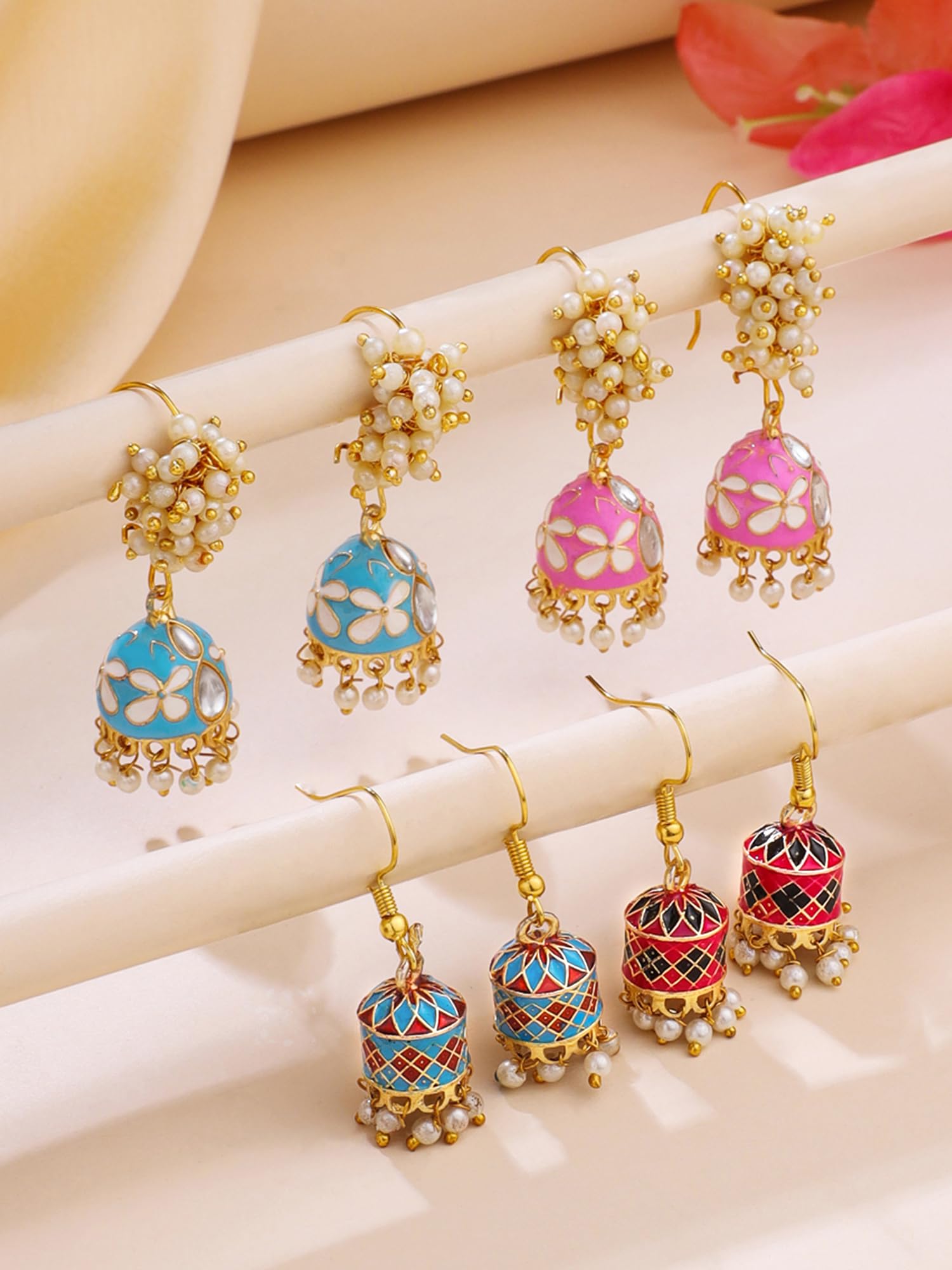 Yellow Chimes Meenakari Jhumka Earrings for Women