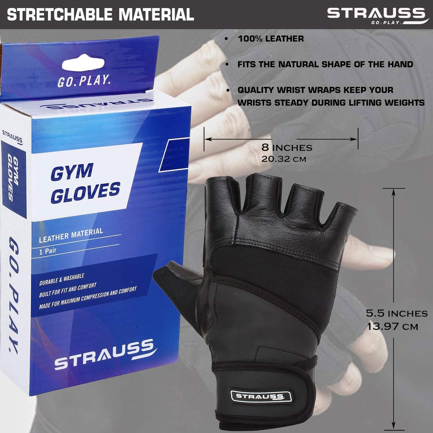 Strauss leather gym gloves - enhancing workout grip
