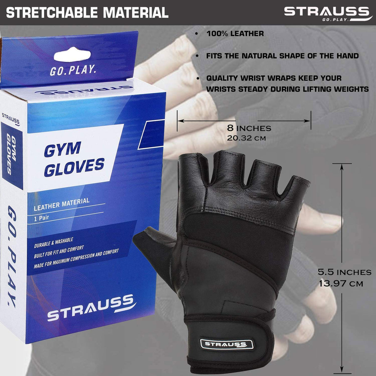Strauss leather gym gloves - enhancing workout grip