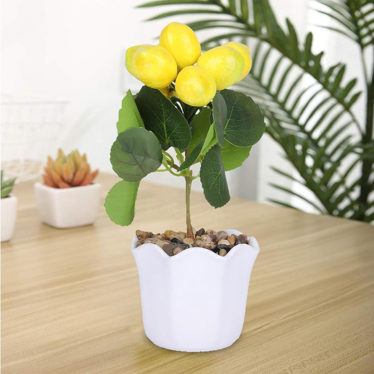 Ekhasa Lemon Fruit Plant Pot with Artificial leaves for Home Decoration | Guldasta Plants Pots with Artificial Show Fruits for Living Room, Dining Table, Bedroom, Hall, Office & Home Decor