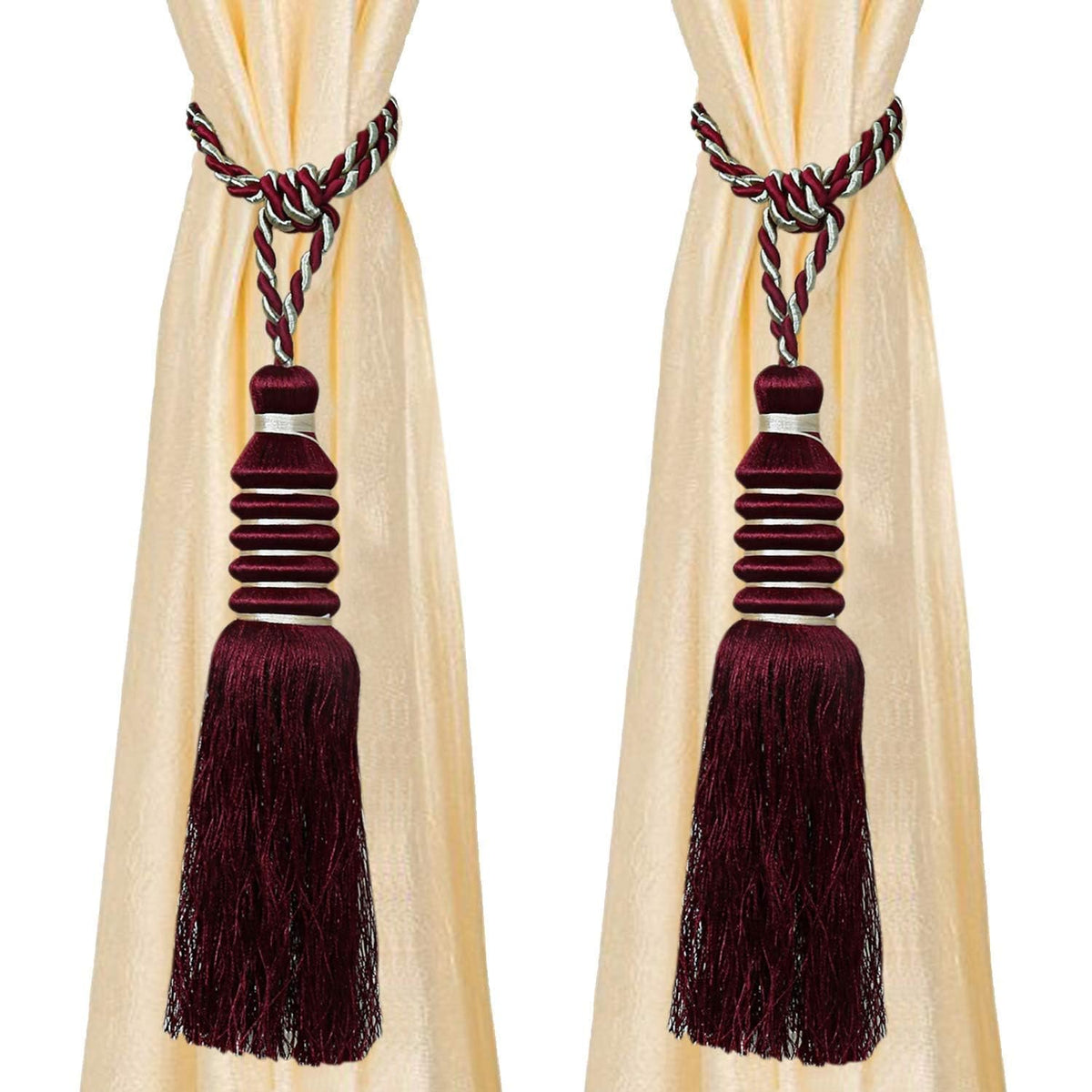 Kuber Industries Polyester 2 Pieces Curtain Tie Back Tassel Set (Maroon) -CTKTC12863