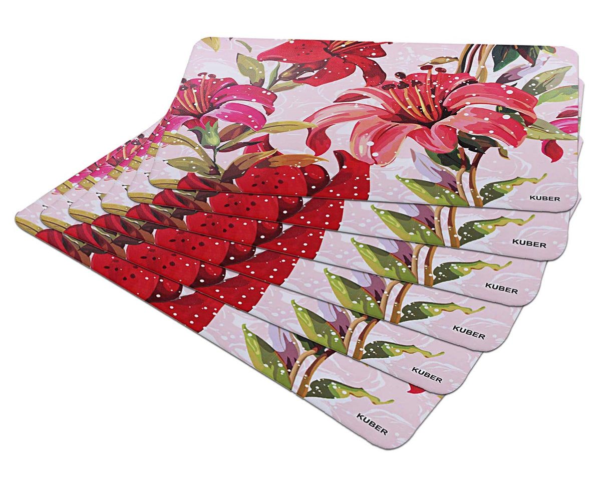 Kuber Industries Flower Design 6 Pieces PVC Refrigerator/Fridge Multipurpose Drawer Mat Set(Pink)-CTKTC032688