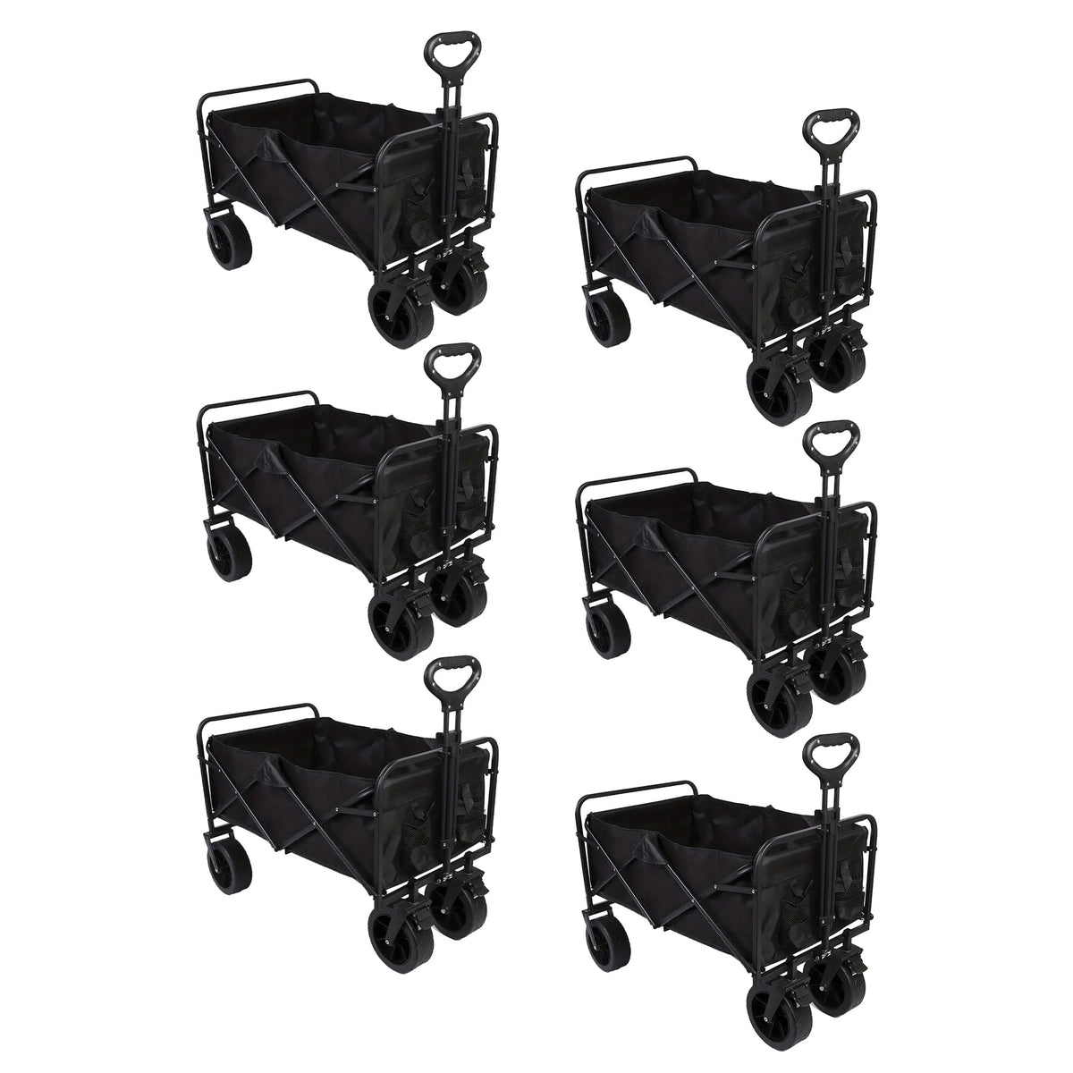 Kuber Industries (Set of 6) Garden Wagon Cart with Wheels Foldable & Portable Design - Heavy Duty Pullable Yard Cart with 5" Narrow Wheels - Black