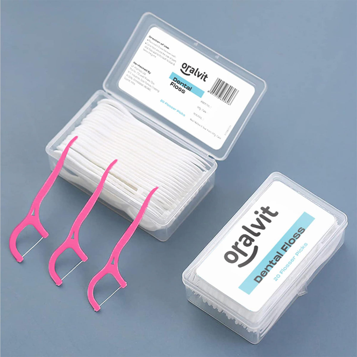 ORALVIT 3 In 1 Dental Floss Toothpick | Plastic Disposable tooth Floss For Clean Teeth, Fresh Breath & Healthy Gums | For Adult & Child | 20 Piece Set (PINK)