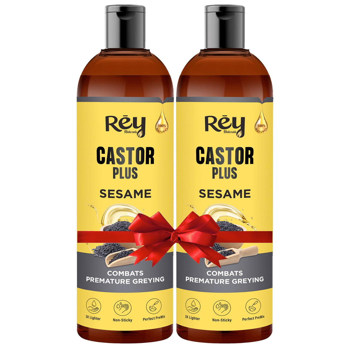 Rey Naturals Premixed cold pressed Castor Plus Sesame Hair oil | For Healthy & Nourised Hair | Suitable For Dry & Oily Scalp | For Men & Women - 200ml Each