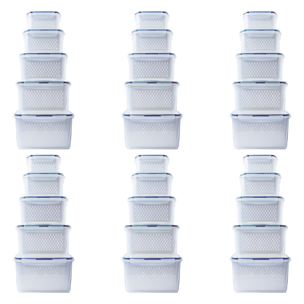 Kuber Industries 30 Pcs Food Containers |Storage Box for Fridge | Vegetable Fruit Boxes | Refrigerator Storage Box | Containers With Airtight Lid | Strainer Basket | HXP00290 | Transparent |Pack of 6