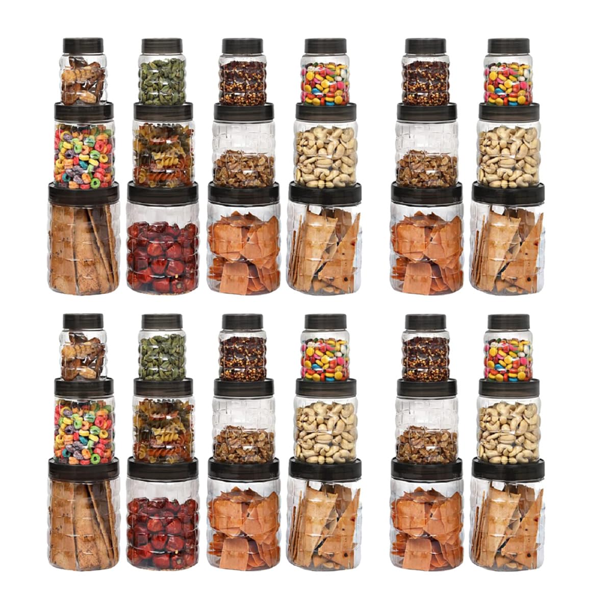 Kuber Industries Set of 12 Plastic Container Set | 1000ml, 500ml, 200ml I PET, Food Grade Plastic, 100% BPA Free | Airtight Container Set for Kitchen Storage |Small to Large, Transparent (Pack Of 3)