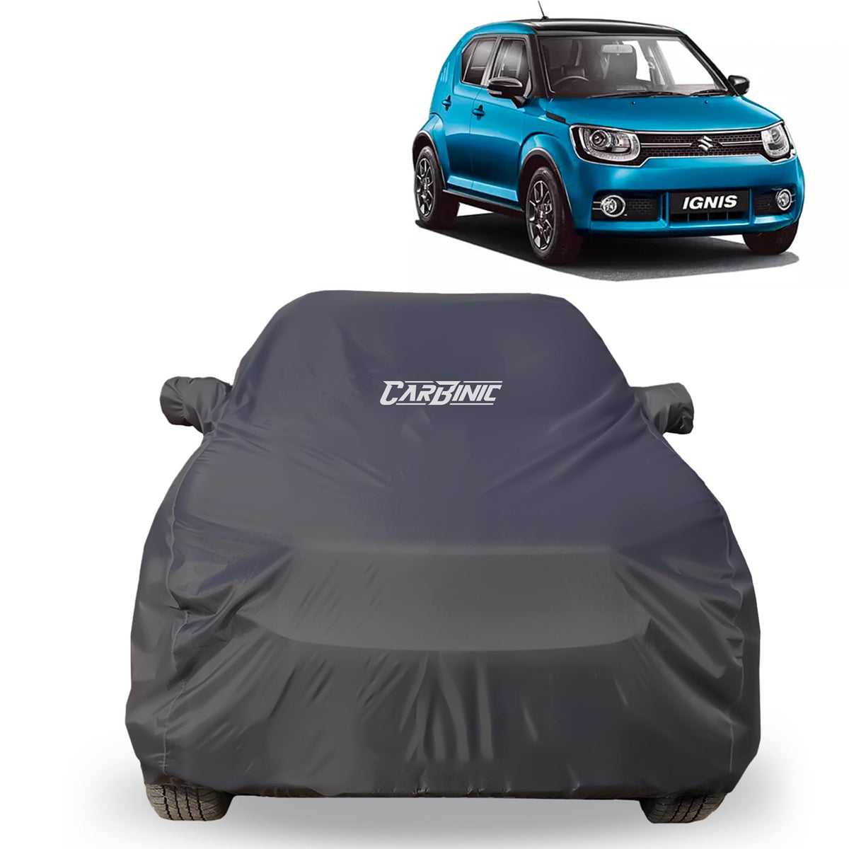 CARBINIC Car Body Cover for Maruti Ignis 2017 | Water Resistant, UV Protection Car Cover | Scratchproof Body Shield | Dustproof All-Weather Cover | Mirror Pocket & Antenna | Car Accessories