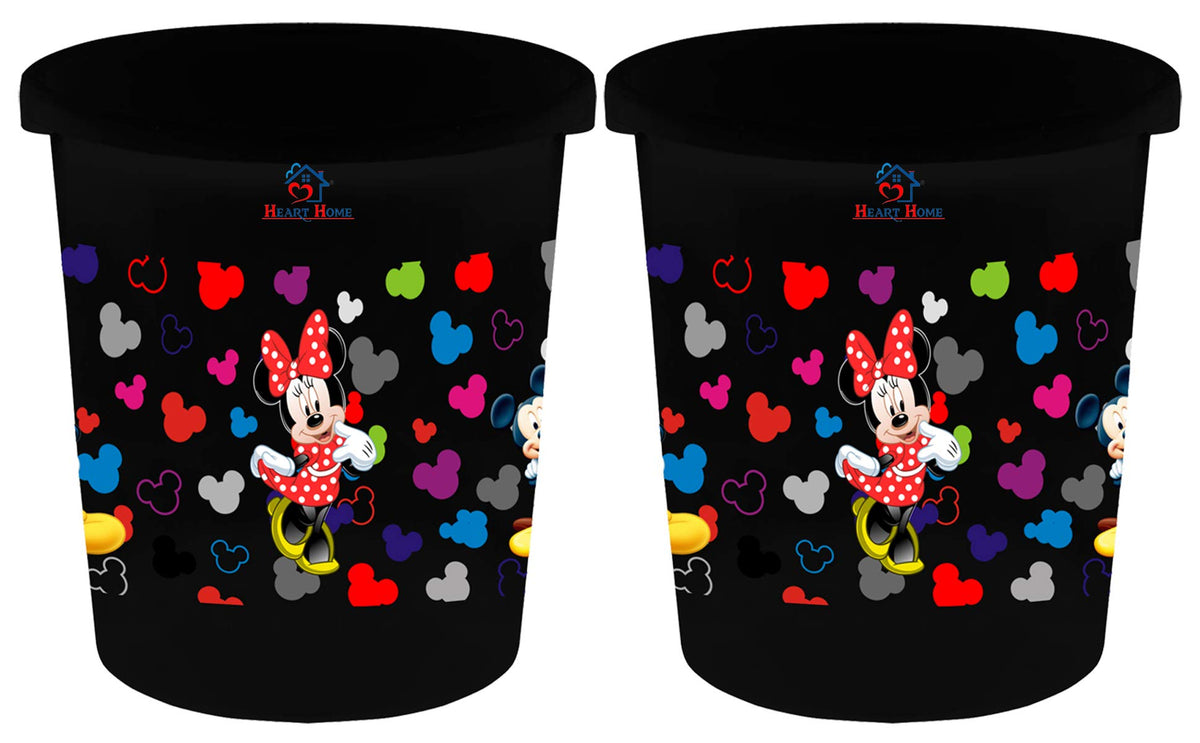 Heart Home Disney Team Mickey Print Plastic 2 Pieces Garbage Waste Dustbin/Recycling Bin for Home, Office, Factory, 5 Liters (Black) -HS_35_HEARTHS17335