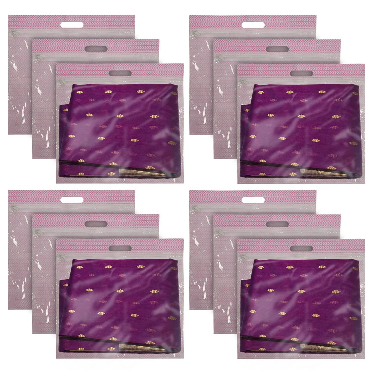 Kuber Industries Non-Woven Single Saree Covers With Transparent Window With Handle Pack of 12 (Pink)