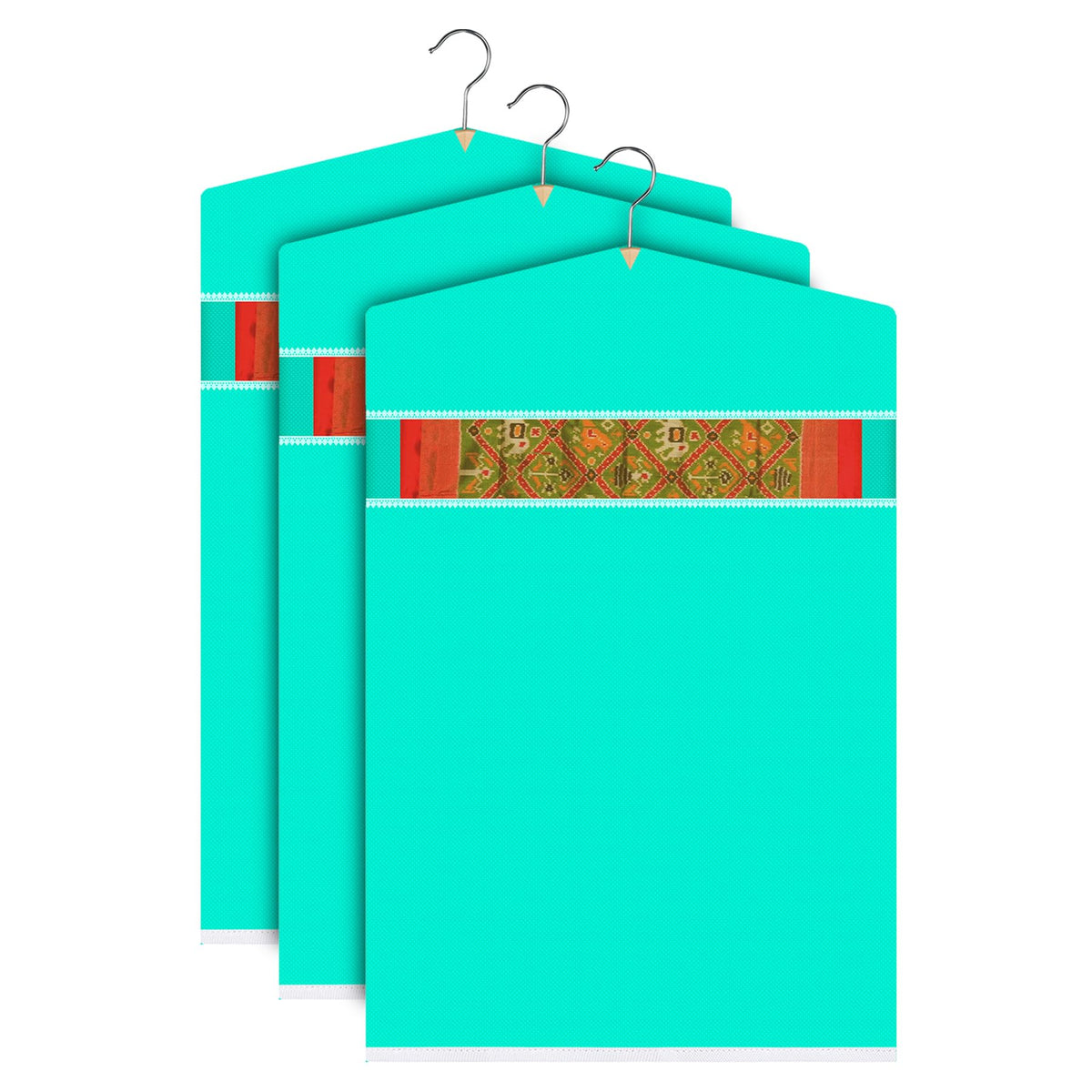 Heart Home Hanging Saree Cover | Non-Woven Plain Hanging Saree Bag | Clothes Saree Stoarge Organizer | Small Transparent View Hanging Saree Cover | Pack of 3 | Green