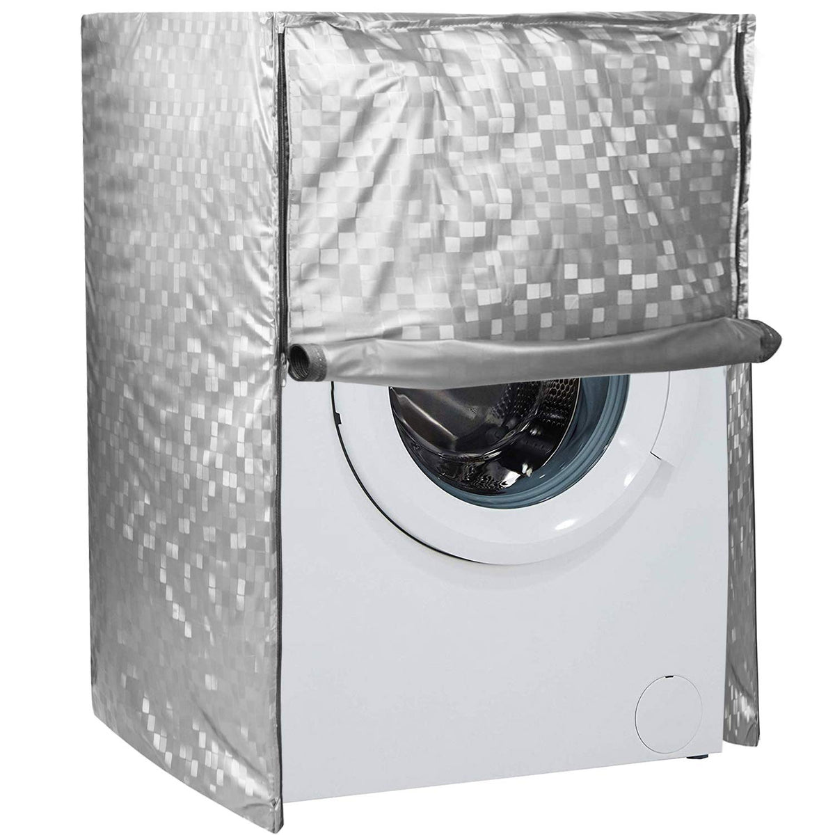 Kuber Industries 3D Square Design PVC Front Load Fully Automatic Washing Machine Cover (Grey) CTKTC33876