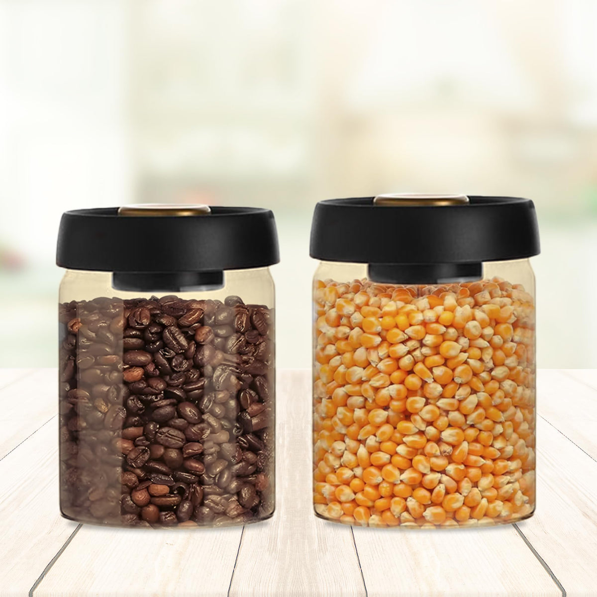 UMAI Borosilicate Glass Jars for Kitchen Storage with Vacuum Plastic Lid | 900ml each- Pack of 2 | Multipurpose Airtight Glass Kitchen Jars for Cookies, Dry fruits, Nuts, Snacks | Amber |