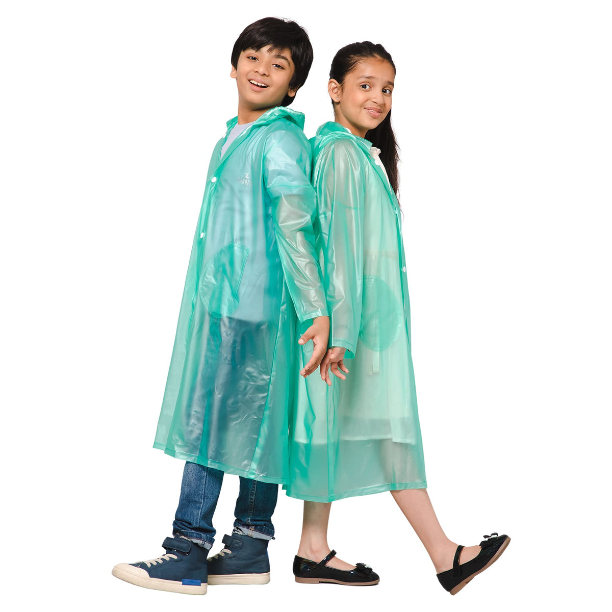 THE CLOWNFISH Wet & Wild Series Unisex Kids Waterproof Single Layer PVC Longcoat/Raincoat with Adjustable Hood. Age-4-5 Years (Fern Green)