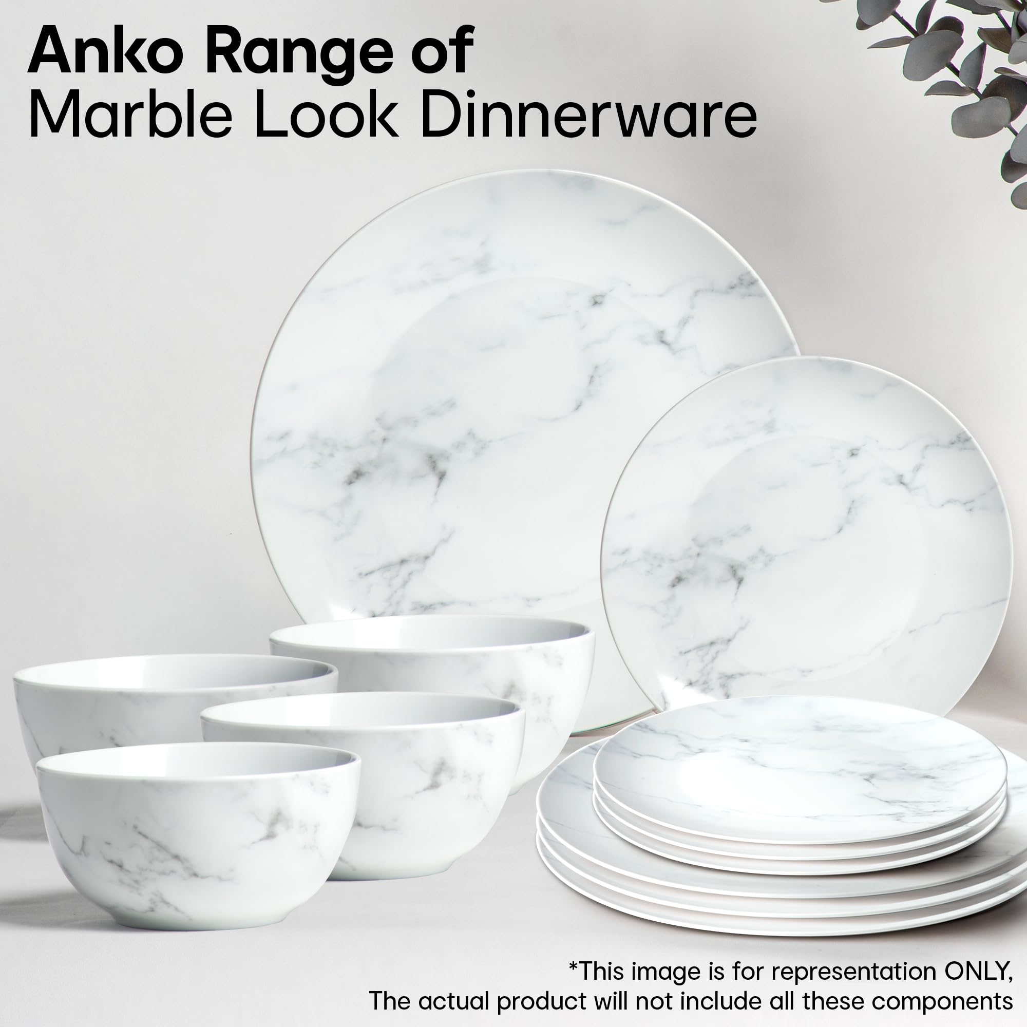 Anko Stoneware Marble Look 12 Pcs Dinner Set Premium Crockery