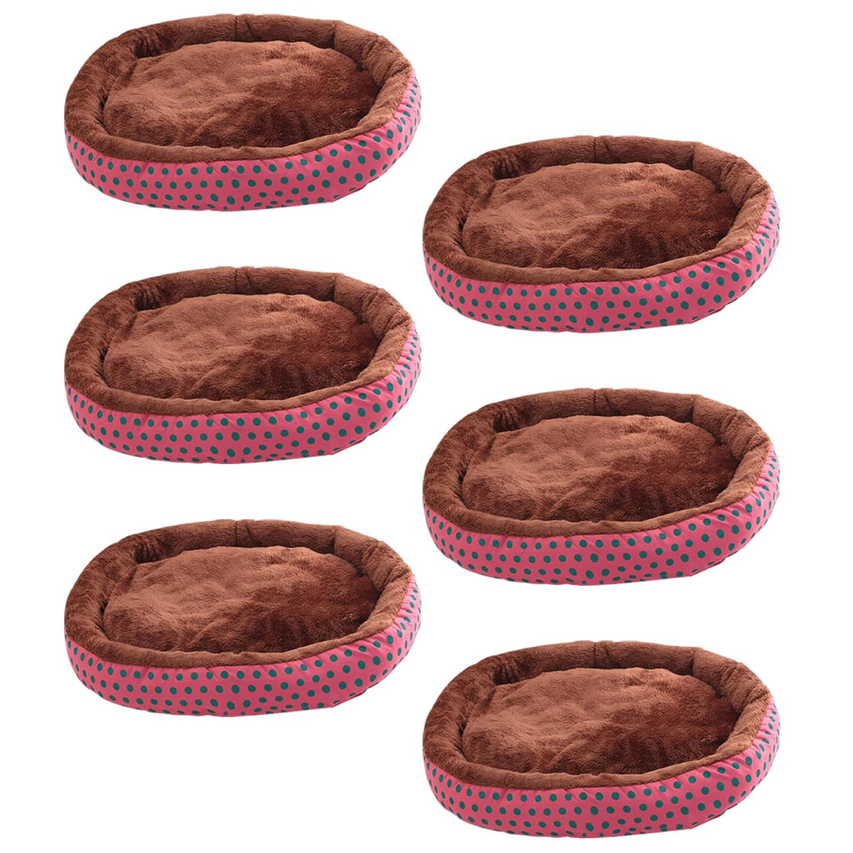 Kuber Industries Dog & Cat Bed|Soft Plush Top Pet Bed|Oxford Cloth Polyester Filling|Medium Washable Dog Bed|Circular Cat Bed with Rise-Edge Pillow|QY039RC-L|Red & Coffee (Pack of 6)