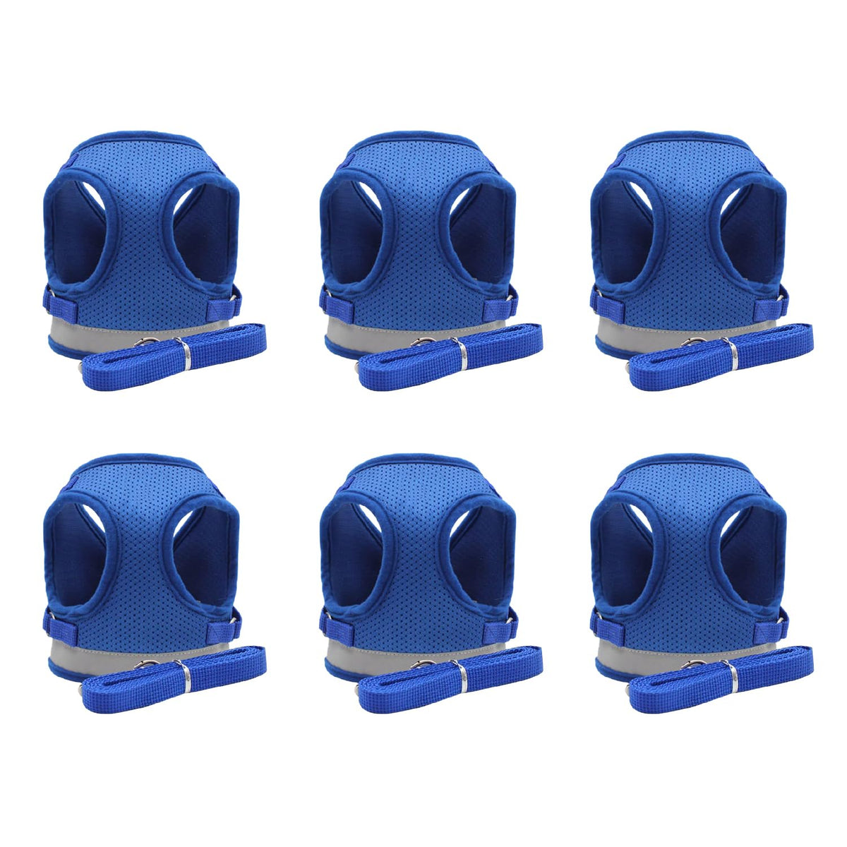 Kuber Industries Reflective Dog Harness with Adjustable Leash|Breathable Polyester Mesh Fabric |Large Size|HT-844|Comfortable No-Pull Grip|Quick Release Buckles|Easy On-Off Harness|Blue (Pack of 6)