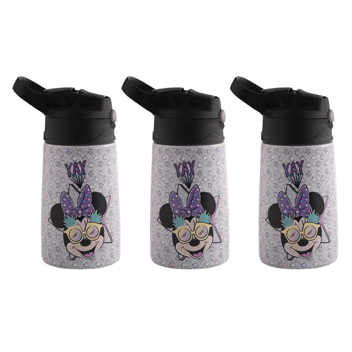 Kuber Industries 350 ml Insulated Kids Water Bottle | Mini Yay Kids Water Bottle | Stainless Steel Water Bottle | Water Bottle with Push-Button Flip Lid | Bottle For School | Purple | Pack of 3