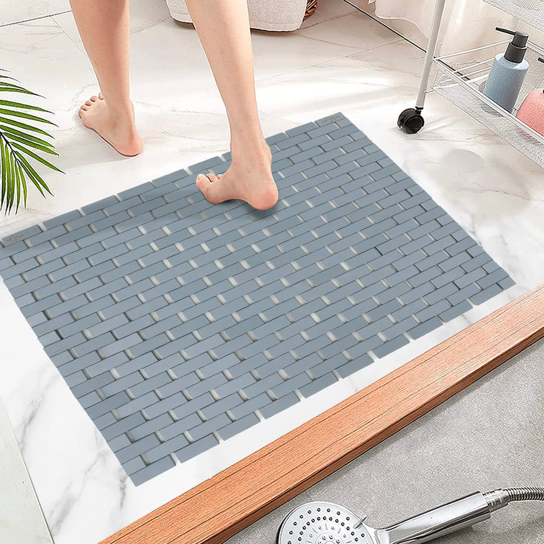 Mush Bamboo Wooden Bath Mat/Door Mat/Floor Mat | Non Slip Quick Drying Mat | Made with Water-Resistant Organic Bamboo Wood with Anti Slip Silicone Pads | Size : 40 * 60 cms | Pack of 1,Grey